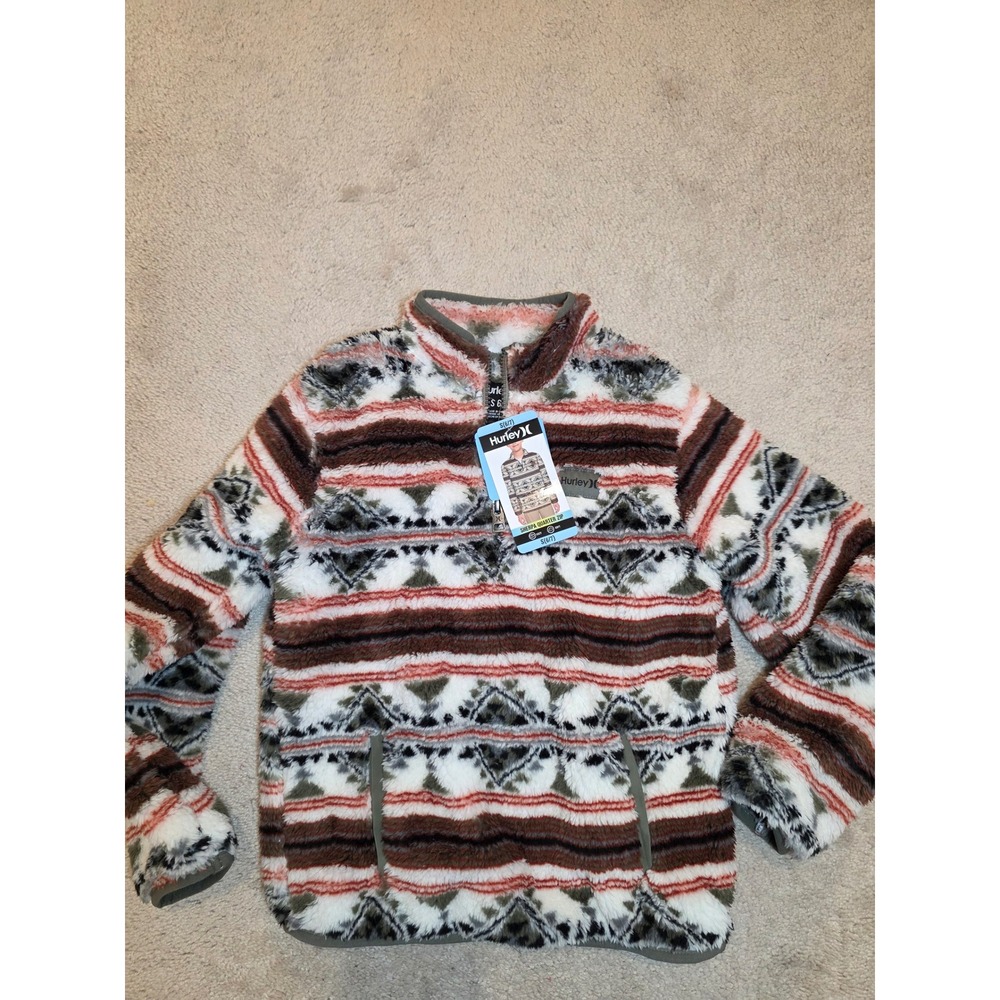 Hurley‎ Sherpa Quarter Zip Fleece Jacket Pullover kids Aztec Print Size S 6/7